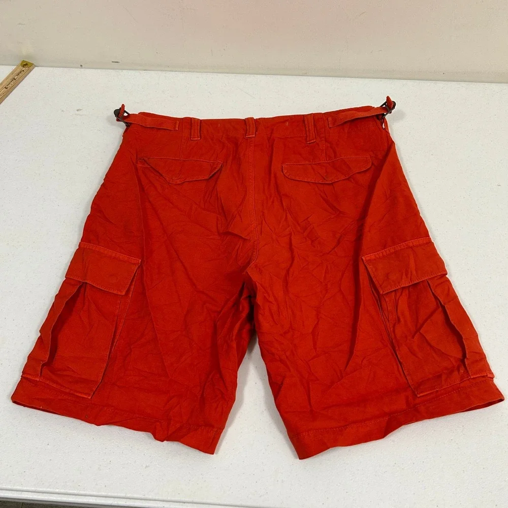Banana Republic Mens 32 Cargo Shorts Burnt Orange Cotton Linen Utility 9 Inseam